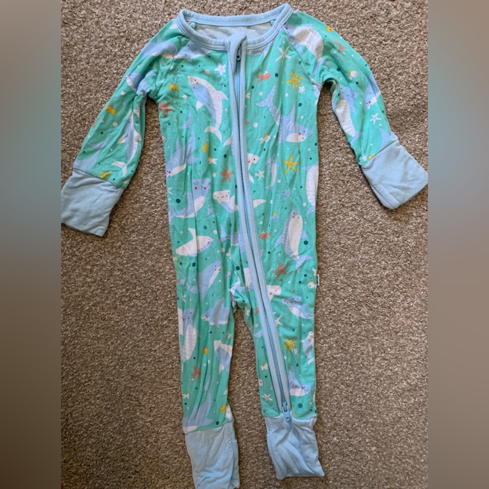 Little Sleepies Mint Whale Print Double Zip